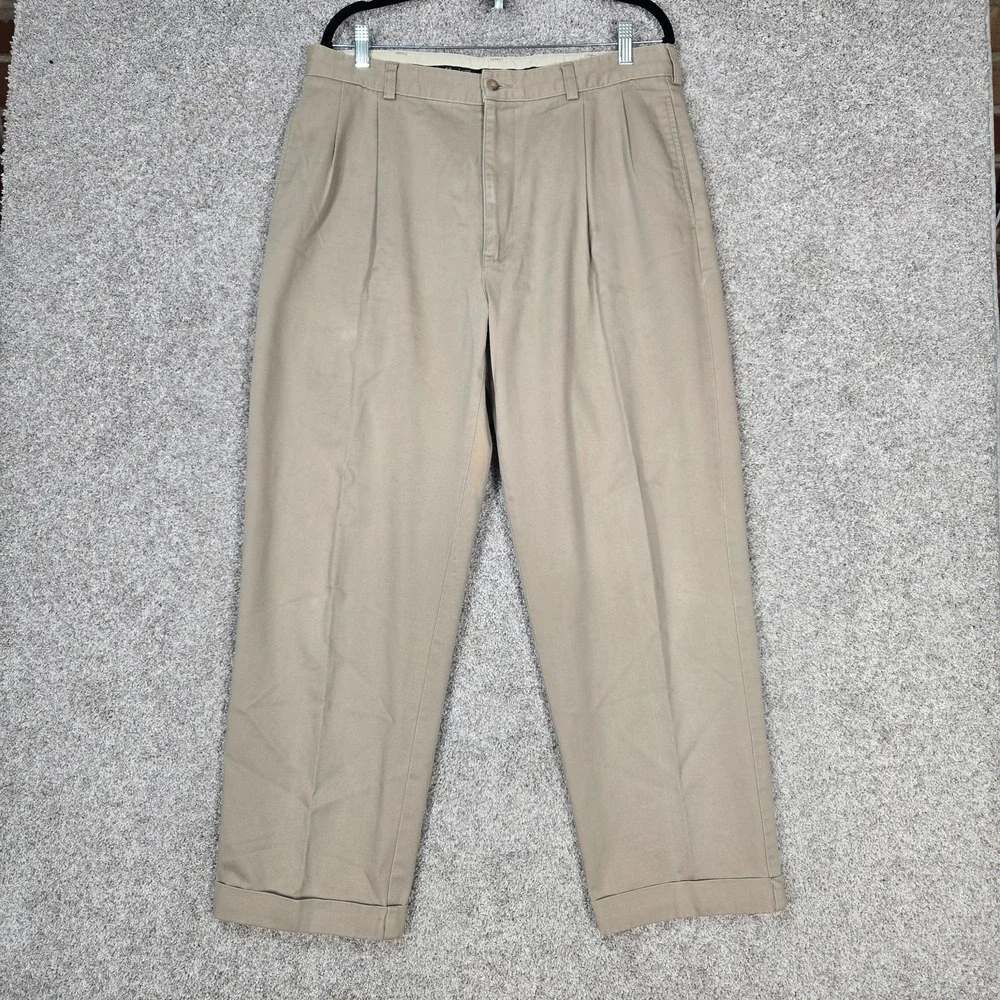Vintage Polo Ralph Lauren Pleated Chino Pants Mens 36x30 twill cuffed khaki tan